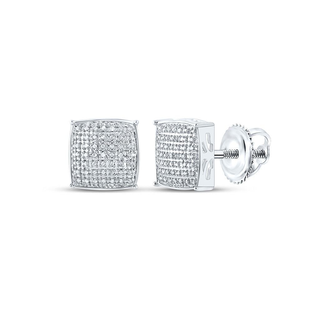 10kt White Gold Mens Round Diamond Square Earrings 1/3 Cttw