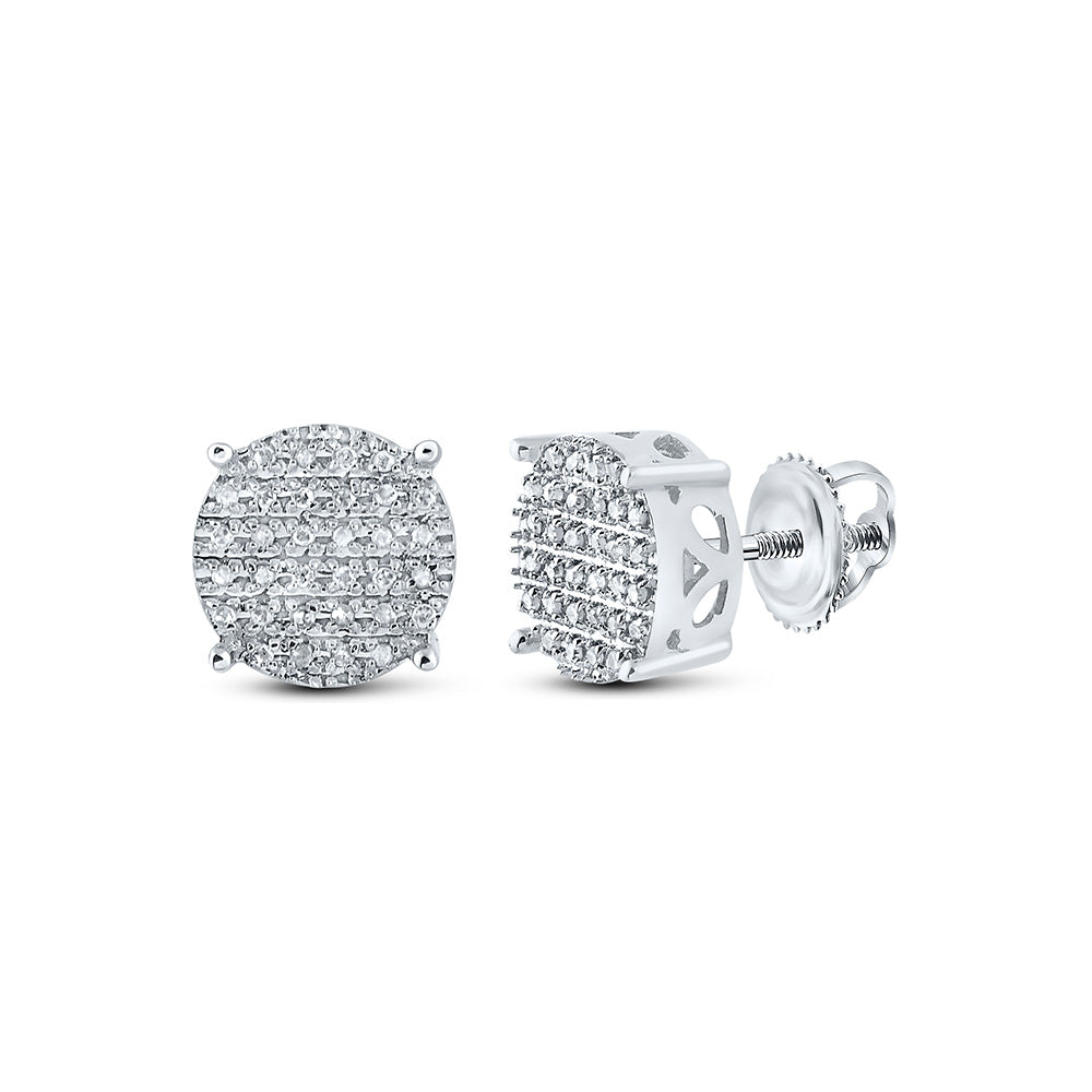 10kt White Gold Mens Round Diamond Cluster Earrings 1/5 Cttw