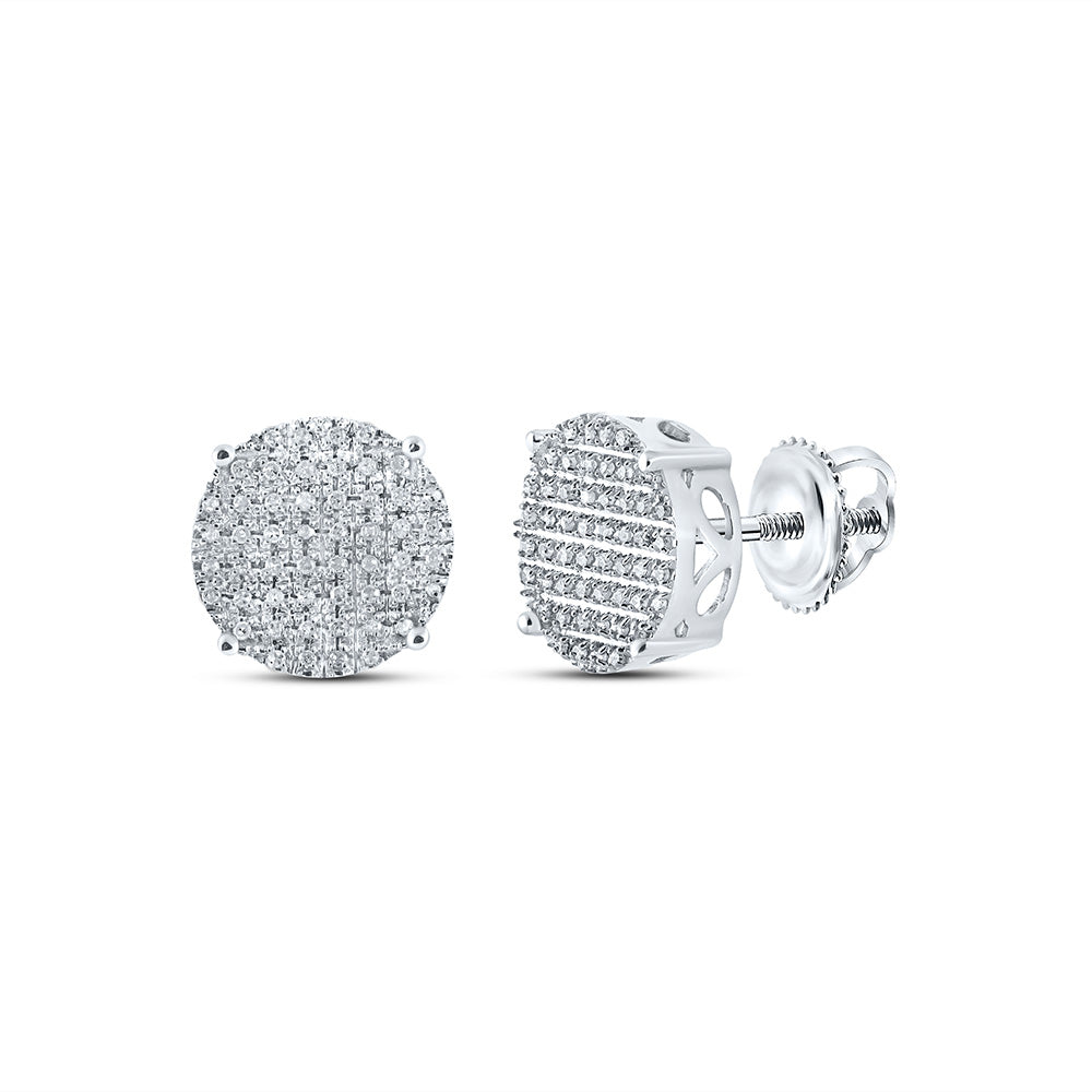 10kt White Gold Mens Round Diamond Cluster Earrings 1/3 Cttw