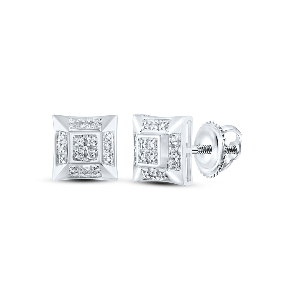 10kt White Gold Mens Round Diamond Square Earrings 1/10 Cttw