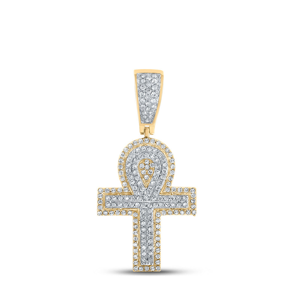 10kt Two-tone Gold Mens Round Diamond Ankh Cross Charm Pendant 1/2 Cttw