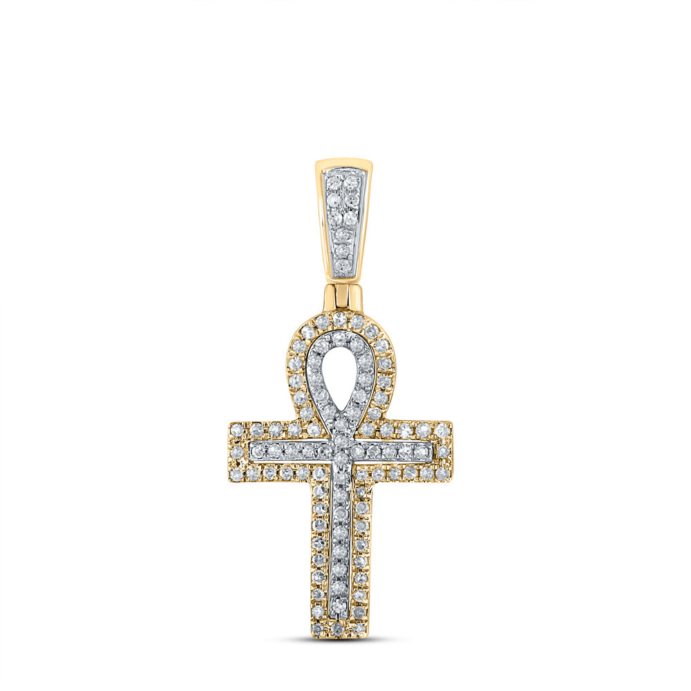 10kt Two-tone Gold Mens Round Diamond Ankh Cross Charm Pendant 1/4 Cttw