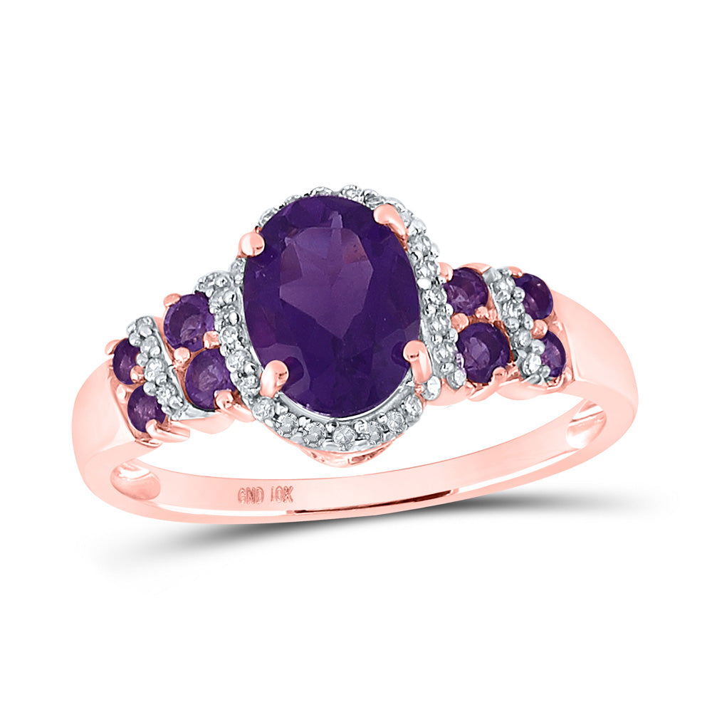 10kt Rose Gold Womens Oval Lab-Created Amethyst Solitaire Ring 1-3/8 Cttw