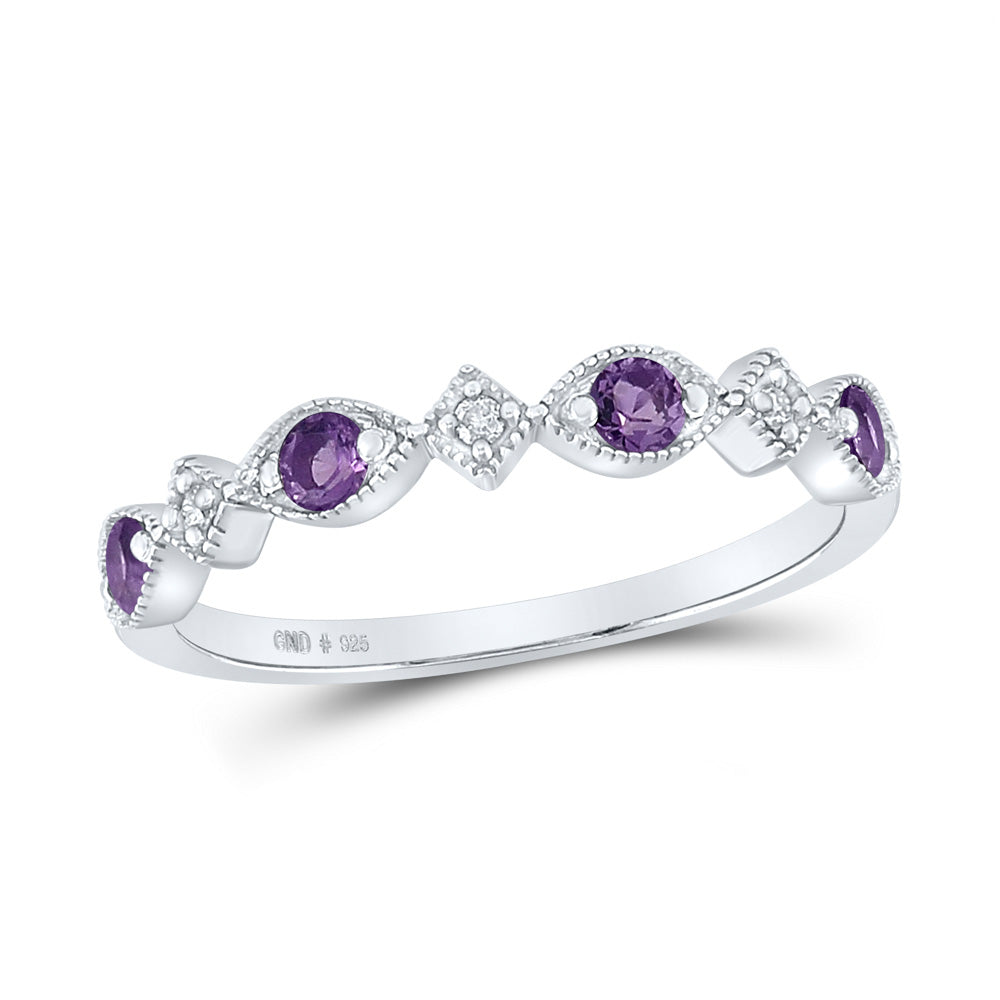 Sterling Silver Womens Round Lab-Created Amethyst Diamond Band Ring 1/3 Cttw