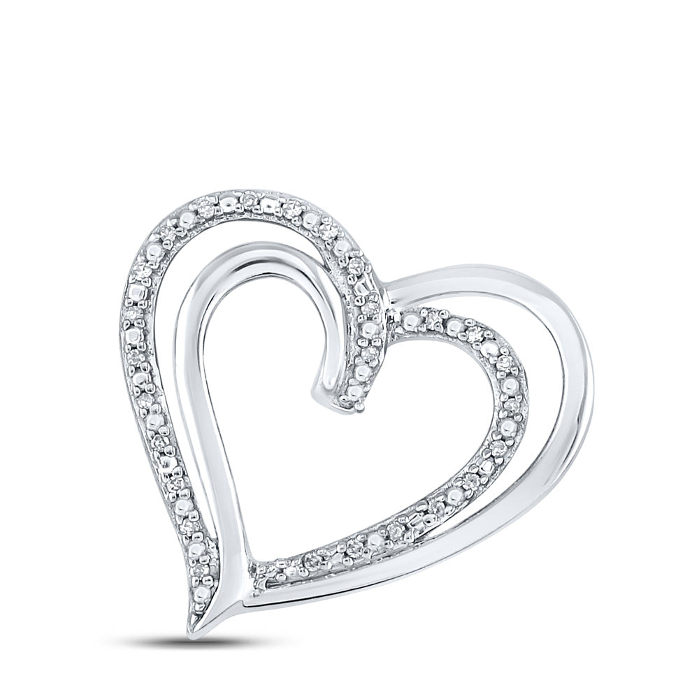 Sterling Silver Womens Round Diamond Heart Pendant 1/20 Cttw