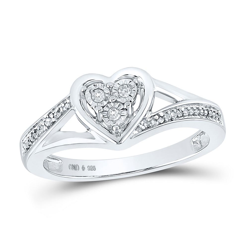 Sterling Silver Womens Round Diamond Heart Ring 1/20 Cttw