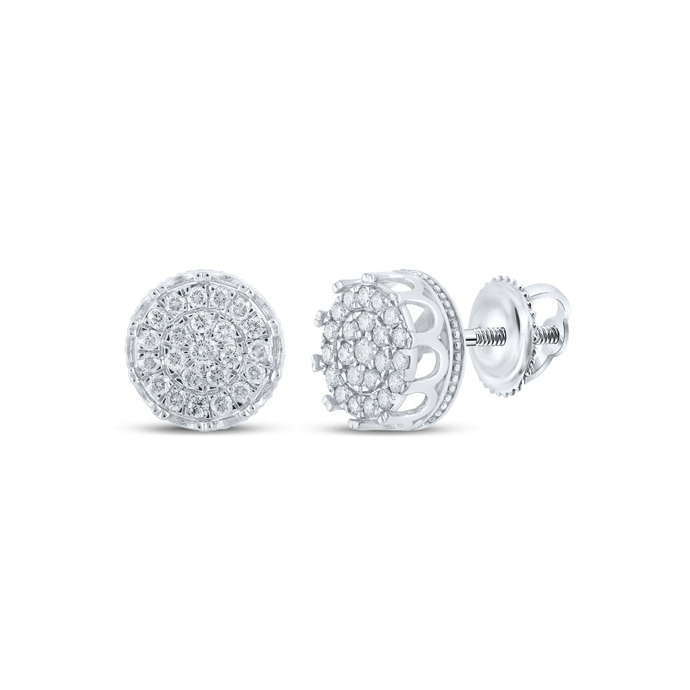 10kt White Gold Mens Round Diamond Cluster Earrings 3/4 Cttw