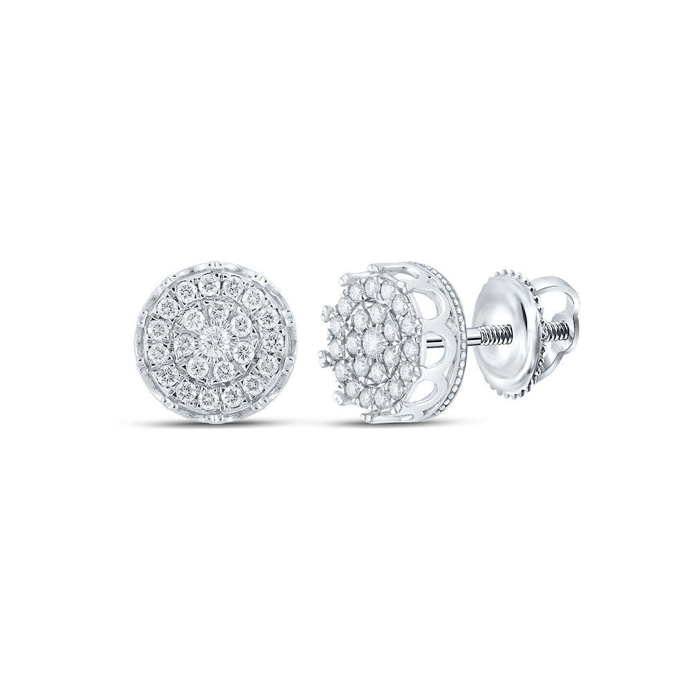 10kt White Gold Mens Round Diamond Cluster Earrings 1 Cttw