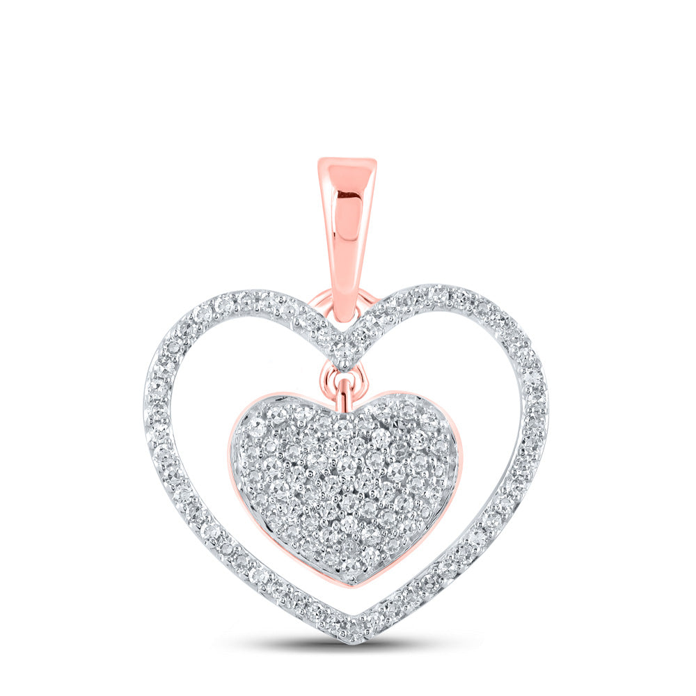 10kt Rose Gold Womens Round Diamond Heart Pendant 1/3 Cttw