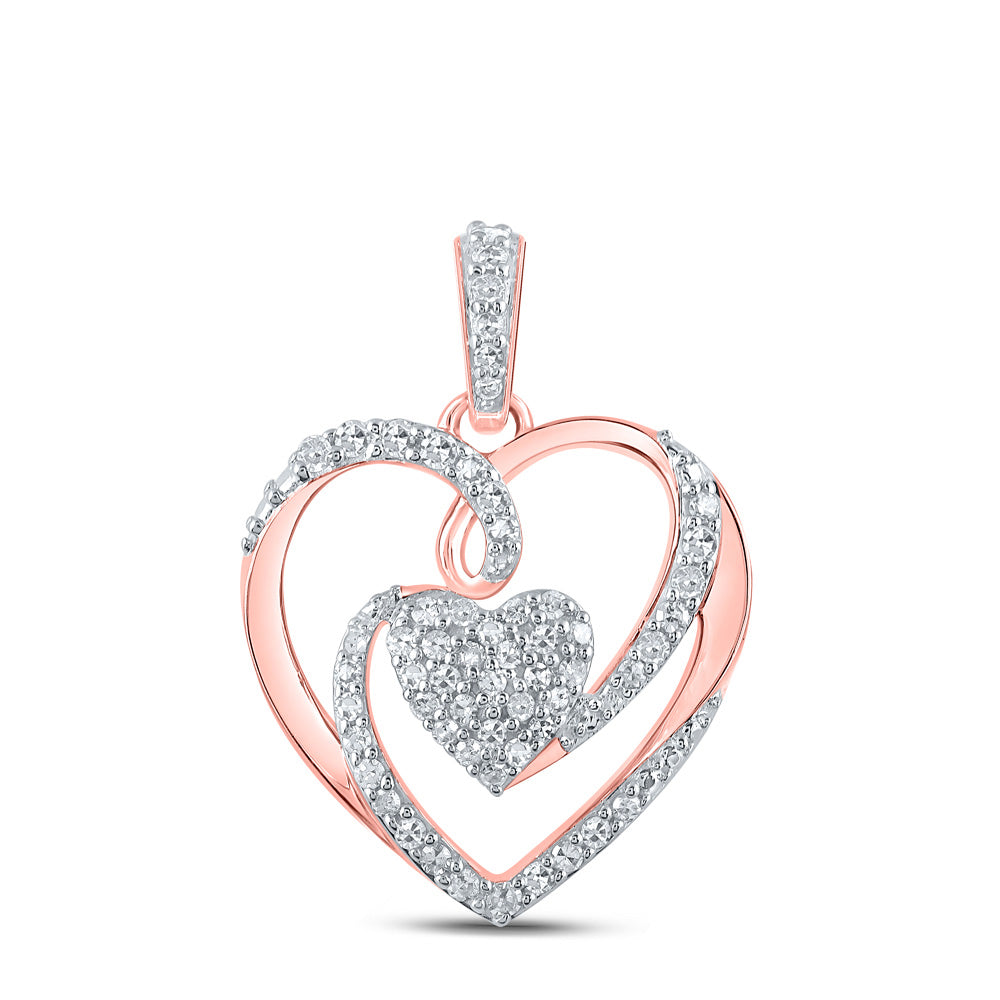 10kt Rose Gold Womens Round Diamond Heart Pendant 1/4 Cttw