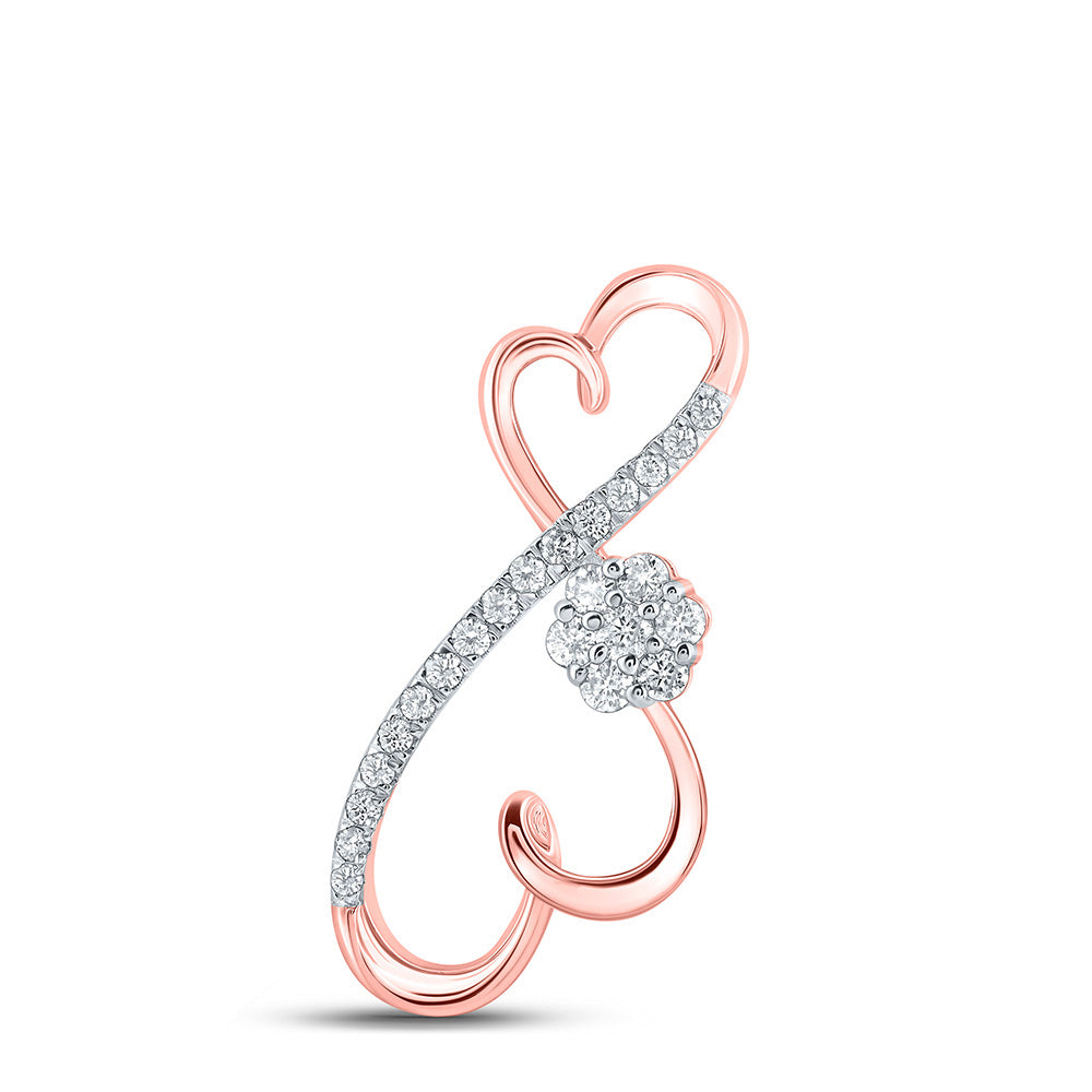 10kt Rose Gold Womens Round Diamond Infinity Heart Pendant 1/4 Cttw