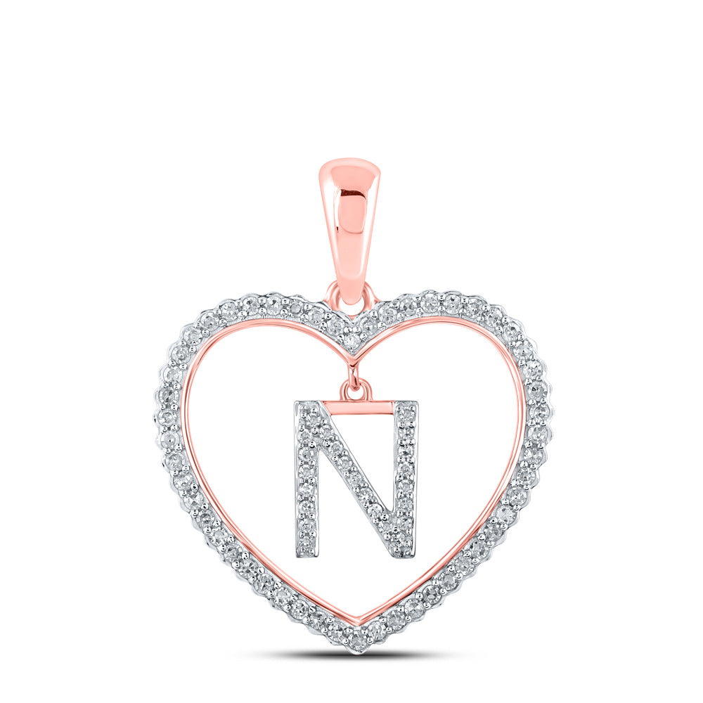 10kt Rose Gold Womens Round Diamond Heart N Letter Pendant 1/4 Cttw