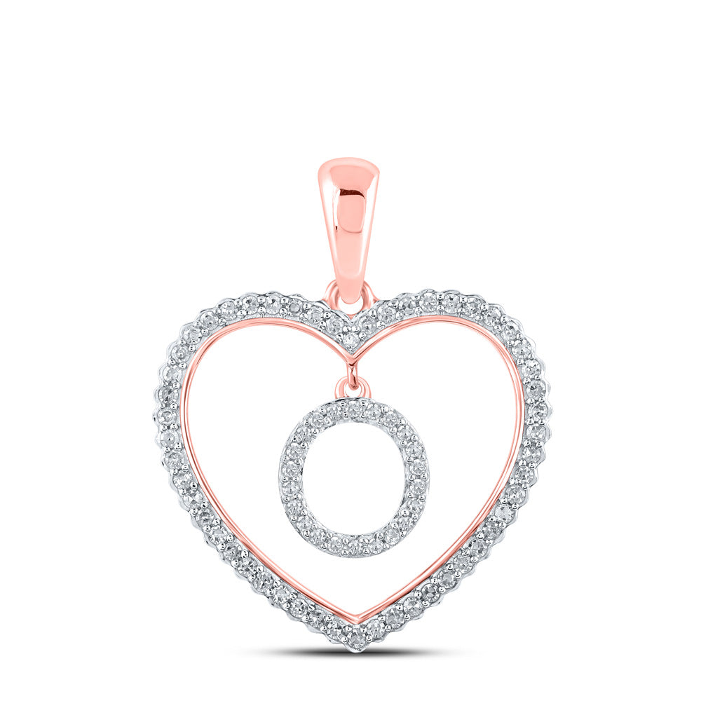 10kt Rose Gold Womens Round Diamond Heart O Letter Pendant 1/4 Cttw