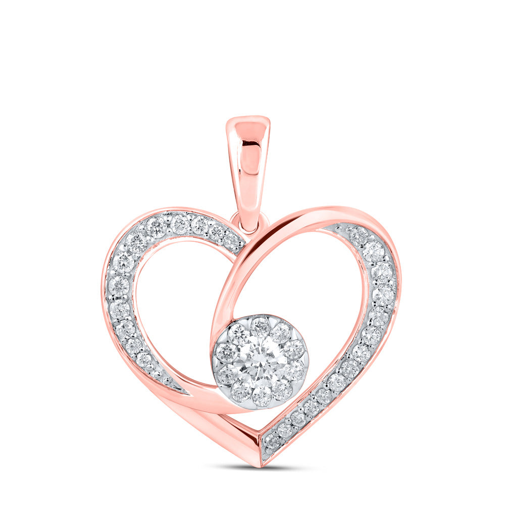 10kt Rose Gold Womens Round Diamond Heart Pendant 3/8 Cttw