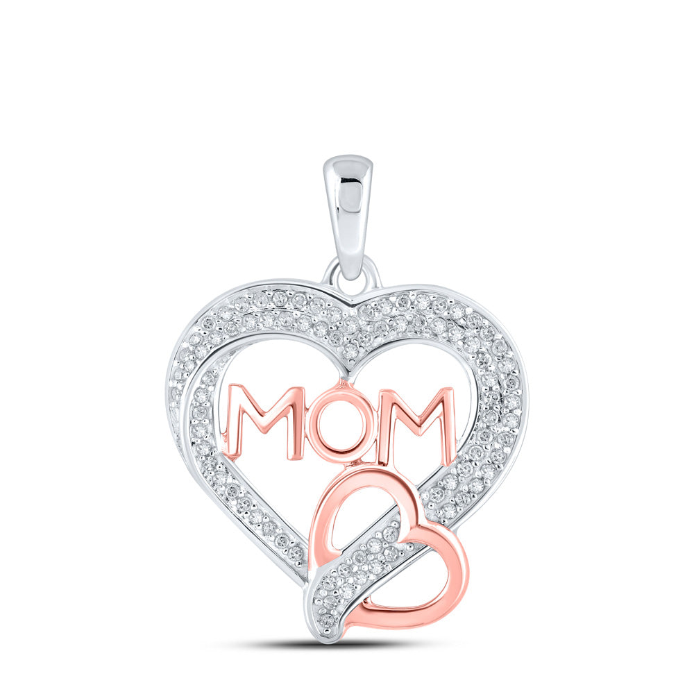 10kt Two-tone Gold Womens Round Diamond Mom Heart Pendant 1/4 Cttw