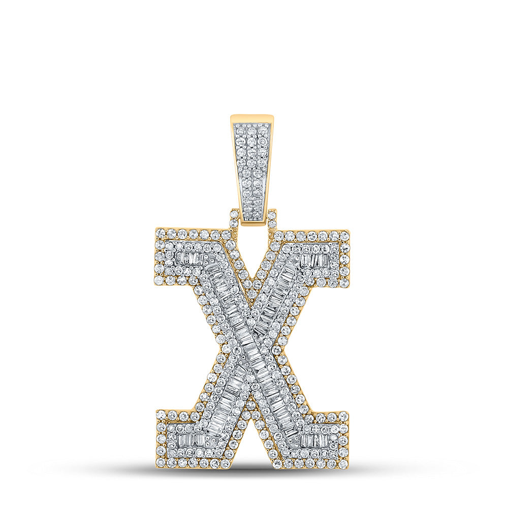 10kt Two-tone Gold Mens Baguette Diamond X Initial Letter Charm Pendant 2 Cttw