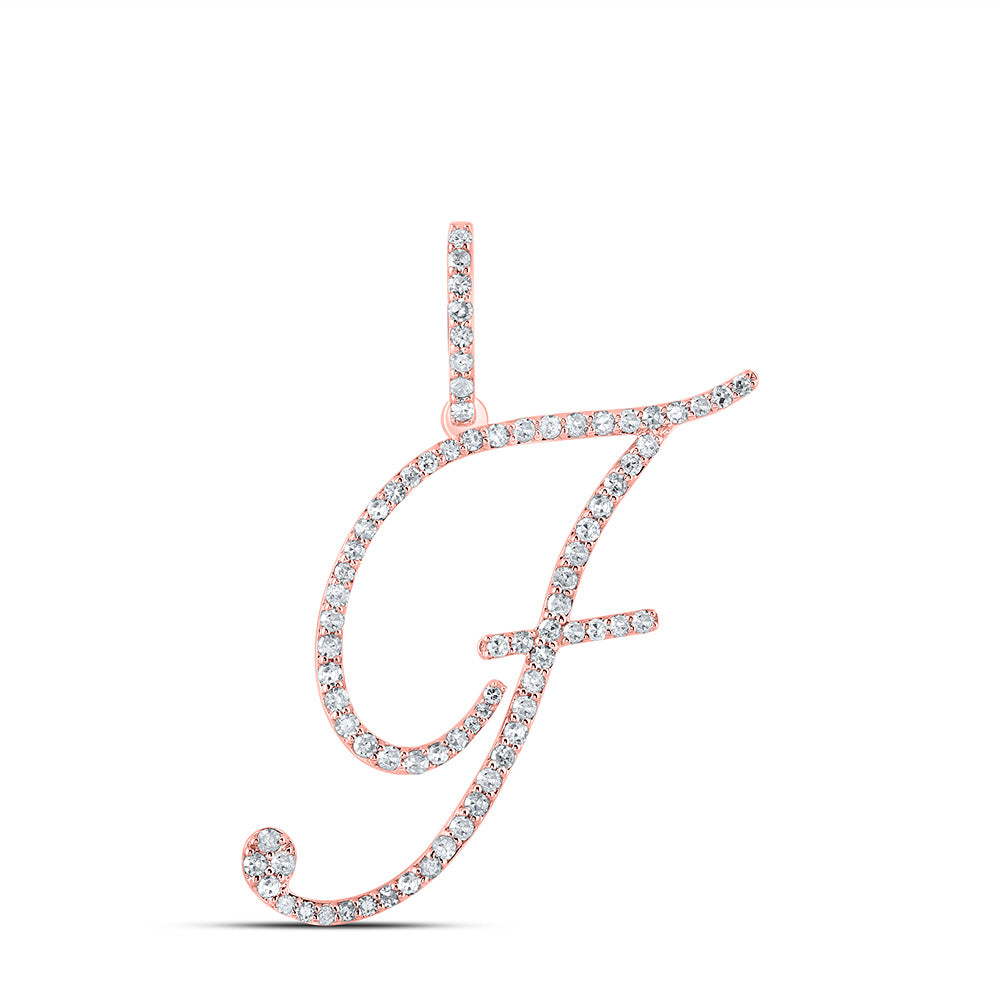 10kt Rose Gold Womens Round Diamond F Initial Letter Pendant 1/2 Cttw