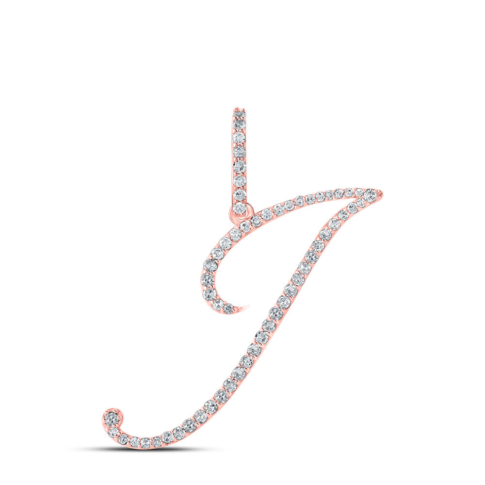 10kt Rose Gold Womens Round Diamond J Initial Letter Pendant 1/3 Cttw