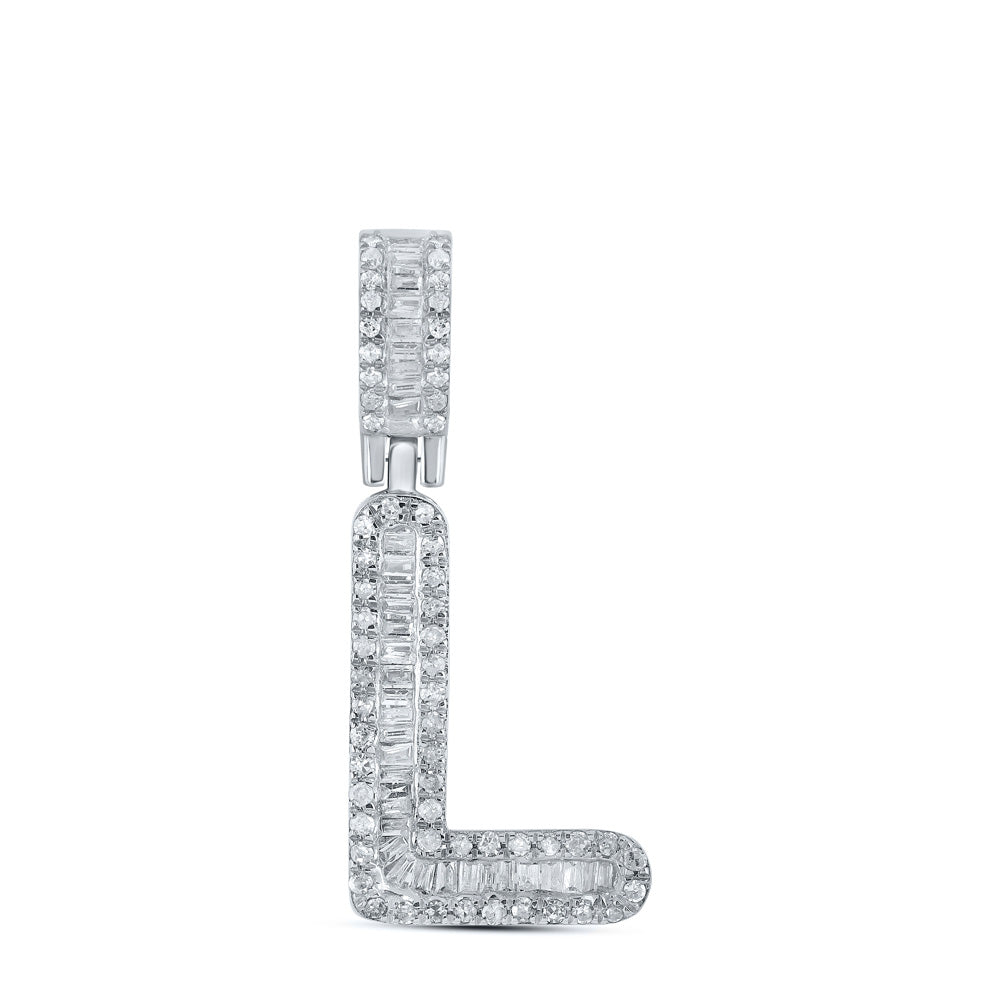 10kt White Gold Mens Baguette Diamond L Initial Letter Pendant 1/3 Cttw