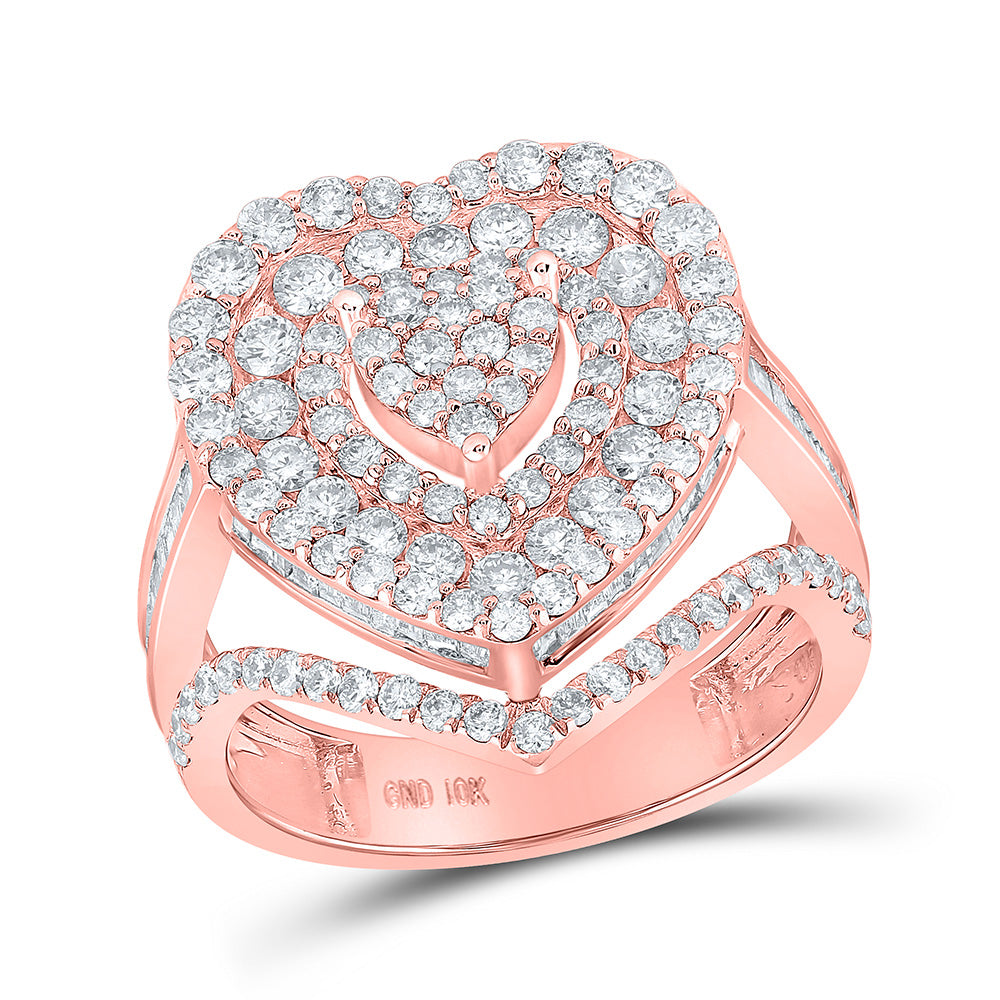 10kt Rose Gold Womens Round Diamond Heart Ring 2-1/3 Cttw