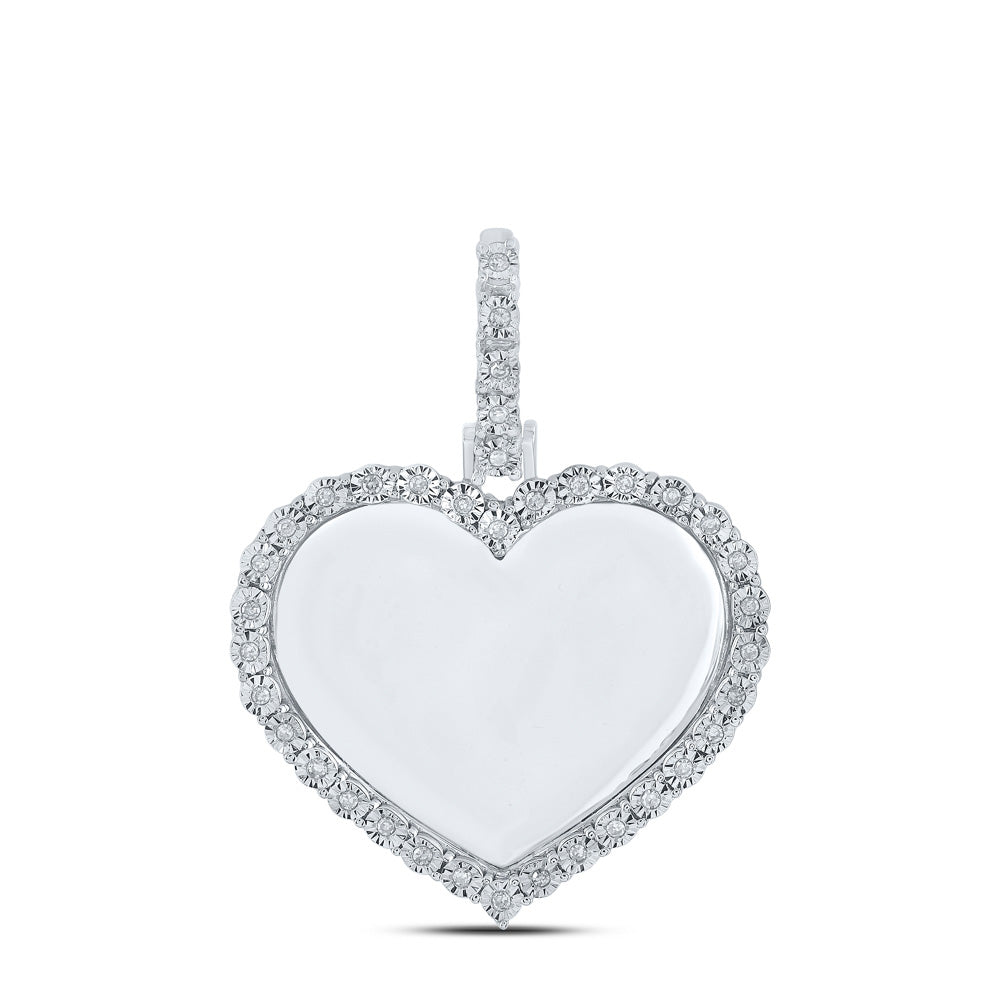 10kt White Gold Mens Round Diamond Heart Memory Charm Pendant 1/10 Cttw