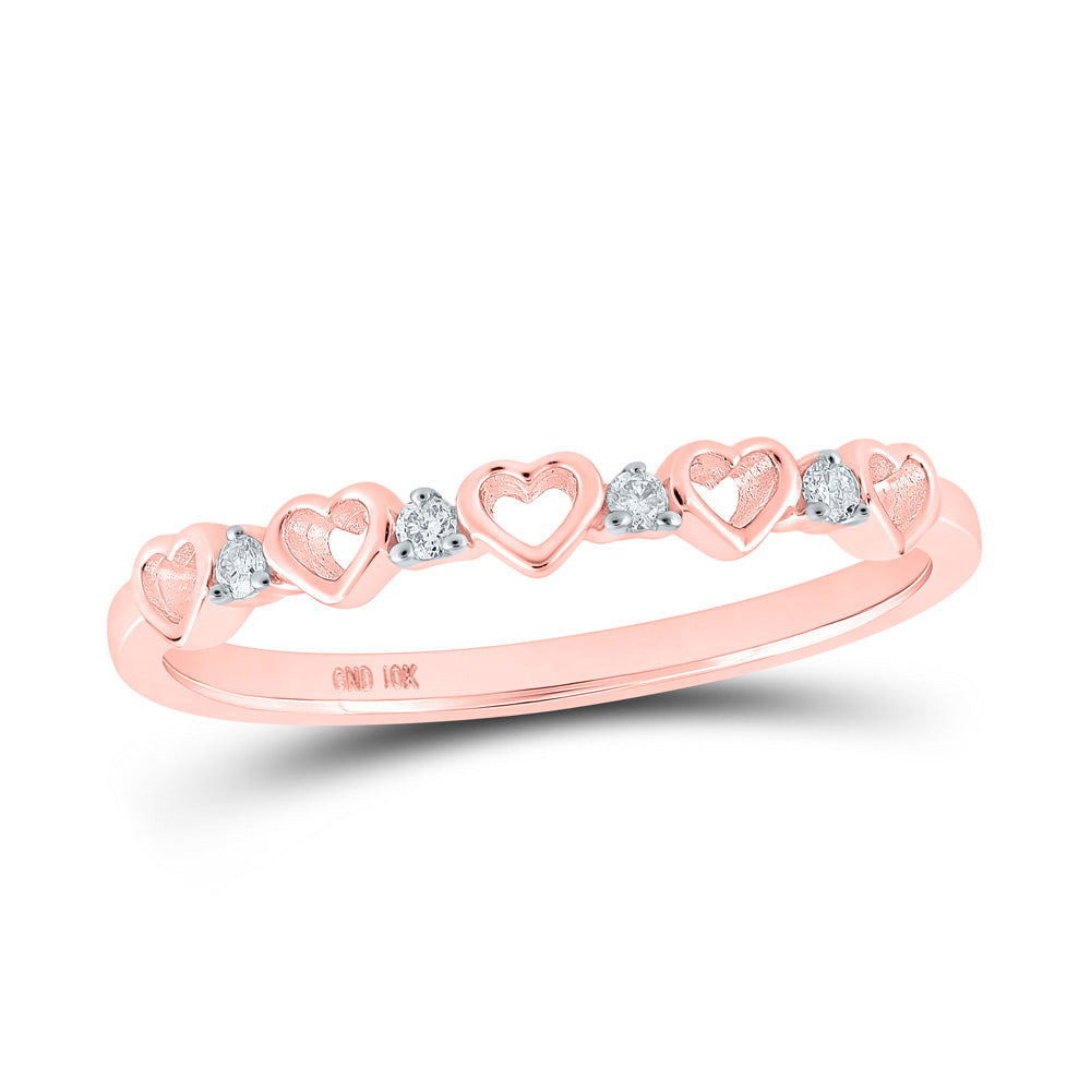 10kt Rose Gold Womens Round Diamond Heart Ring 1/20 Cttw