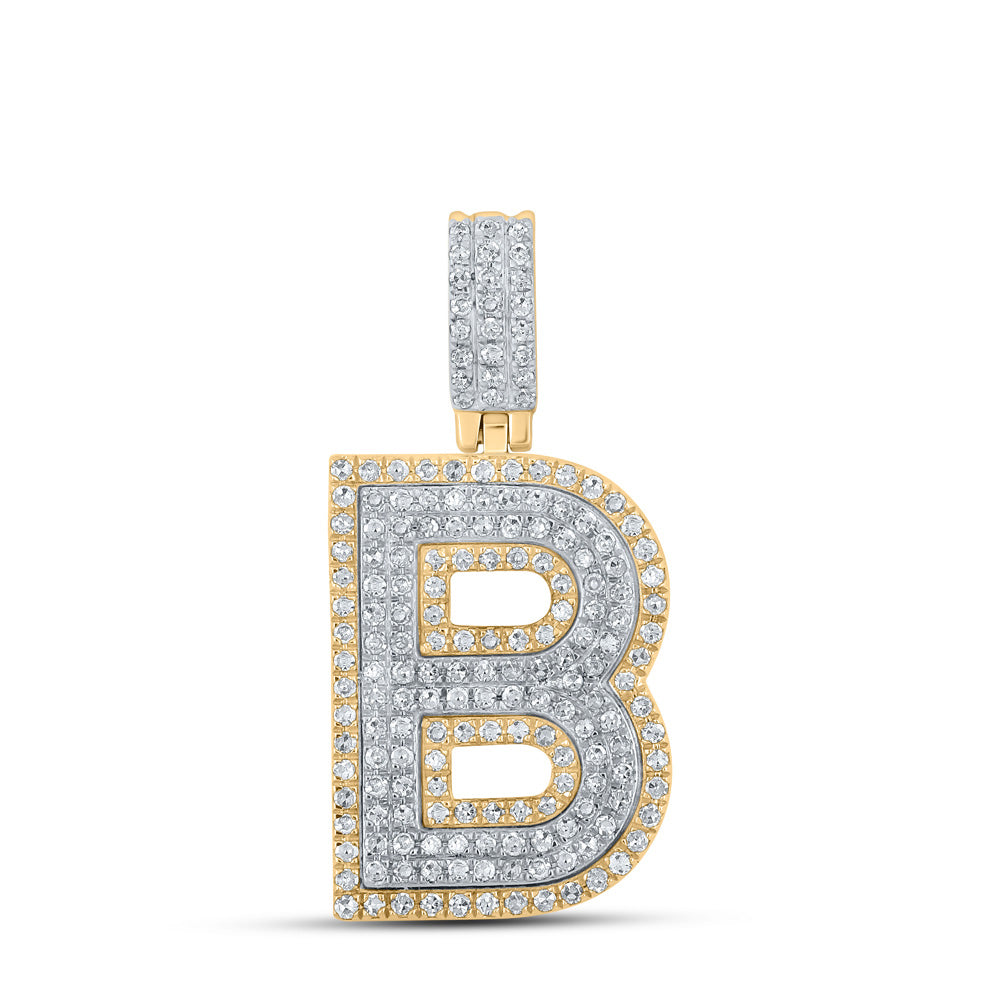 10kt Two-tone Gold Mens Round Diamond B Initial Letter Pendant 1/2 Cttw