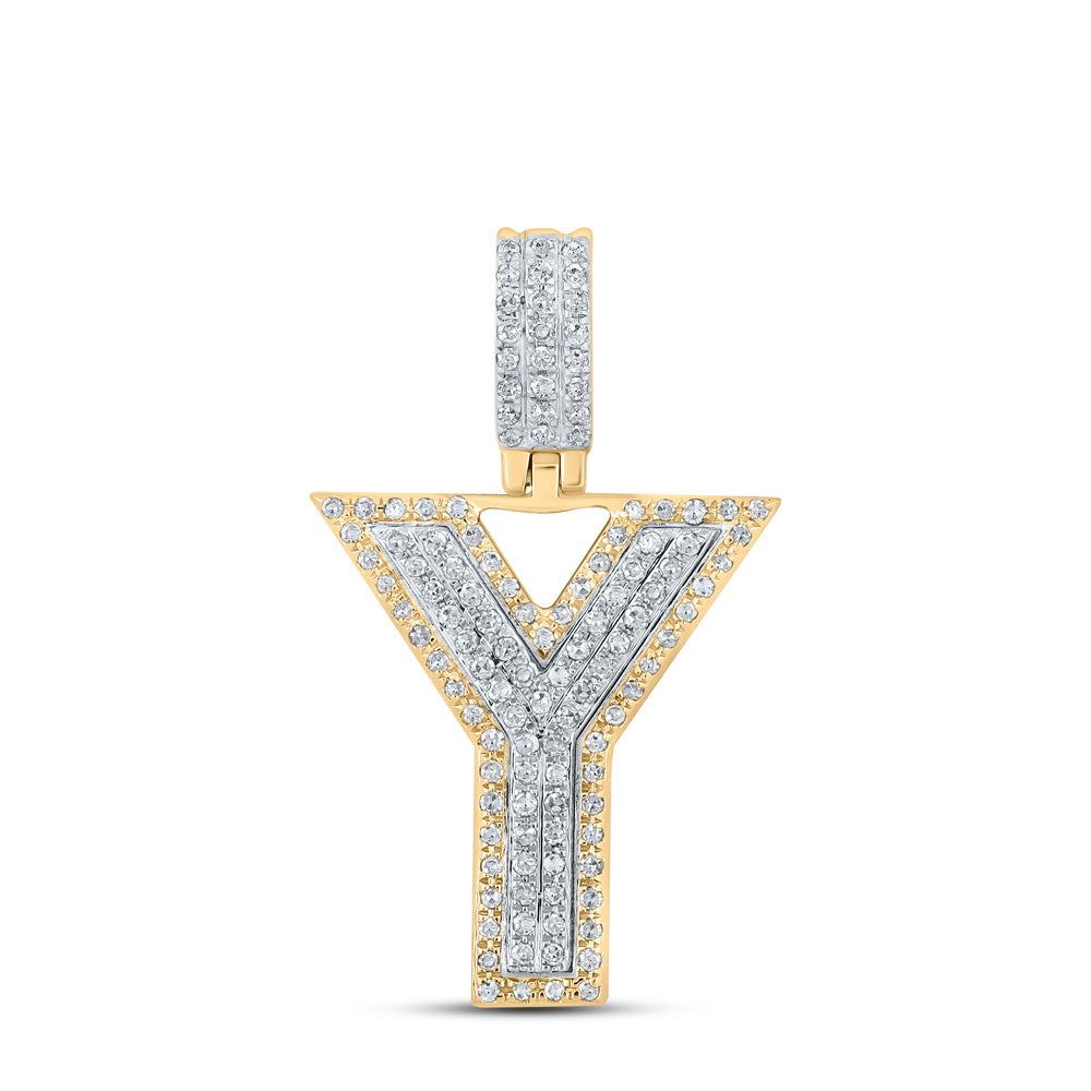 10kt Two-tone Gold Mens Round Diamond Y Initial Letter Pendant 3/8 Cttw