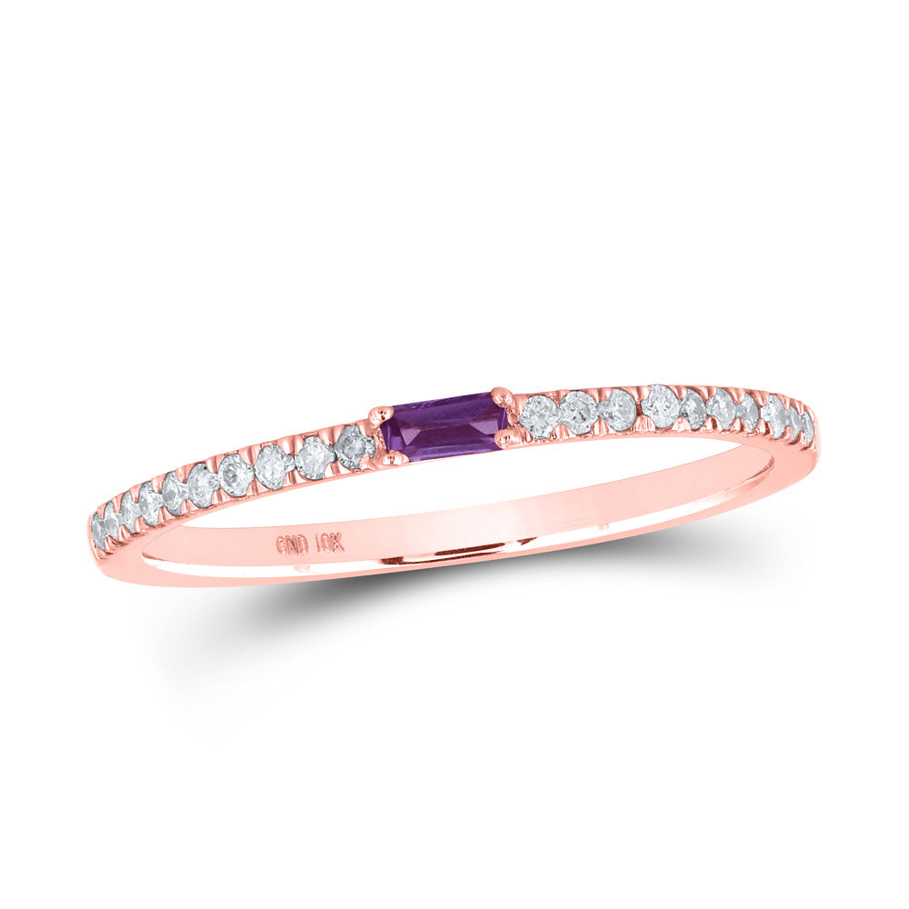 10kt Rose Gold Womens Baguette Alexandrite Diamond Band Ring 1/5 Cttw