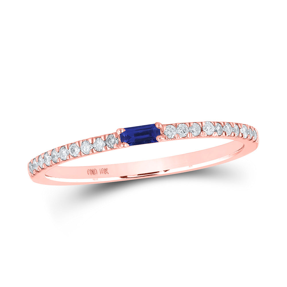 10kt Rose Gold Womens Baguette Blue Sapphire Diamond Band Ring 1/5 Cttw