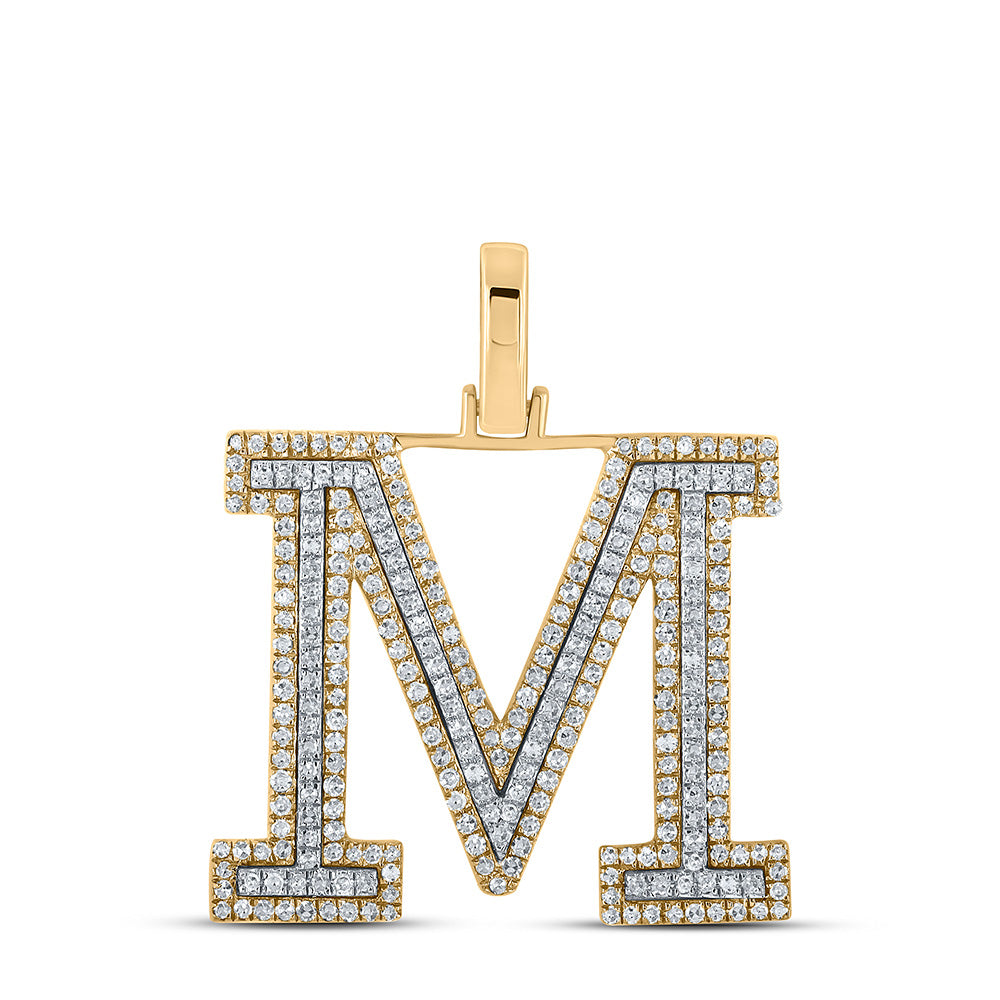 10kt Two-tone Gold Womens Round Diamond M Initial Letter Pendant 3/4 Cttw