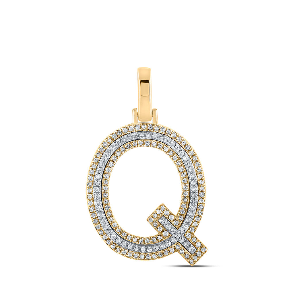 10kt Two-tone Gold Womens Round Diamond Q Initial Letter Pendant 3/8 Cttw