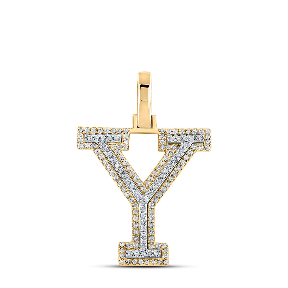 10kt Two-tone Gold Womens Round Diamond Y Initial Letter Pendant 3/8 Cttw