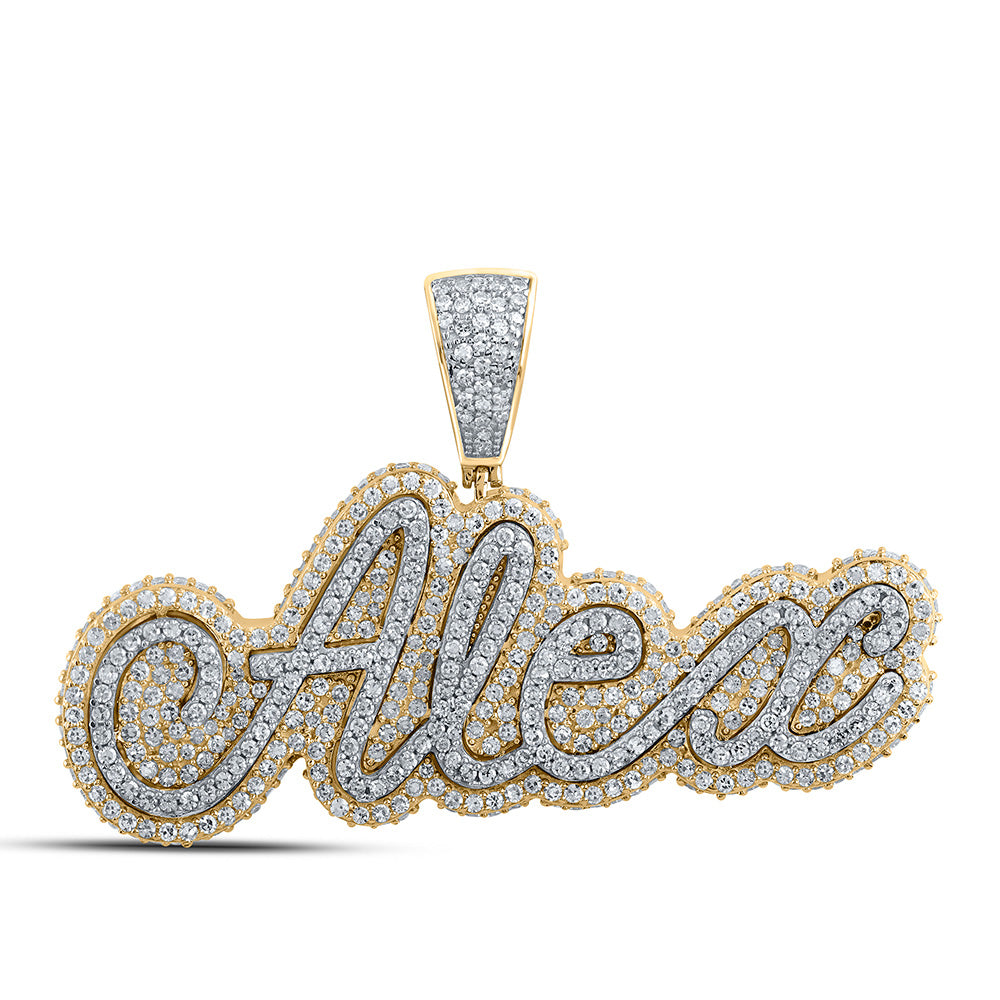 10kt Two-tone Gold Mens Round Diamond Alex Name Charm Pendant 2 Cttw