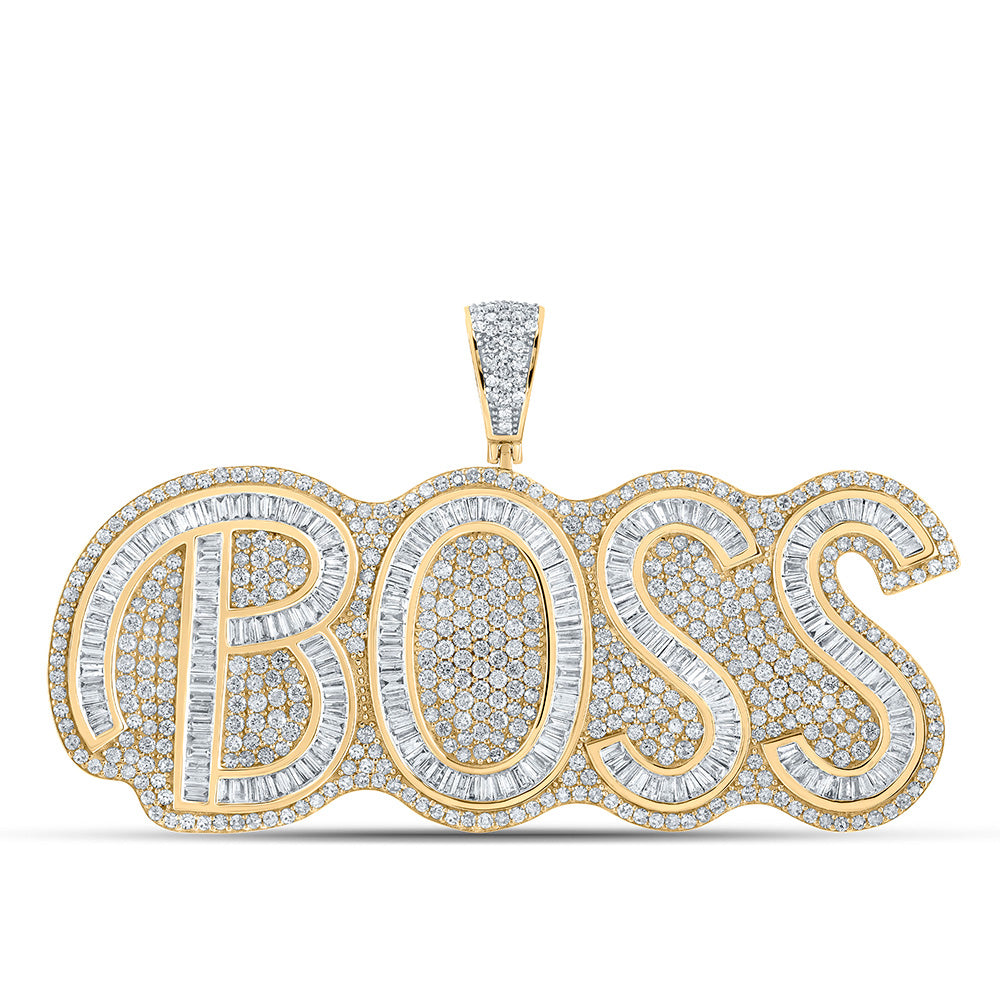 10kt Two-tone Gold Mens Baguette Diamond BOSS Charm Pendant 6-3/4 Cttw