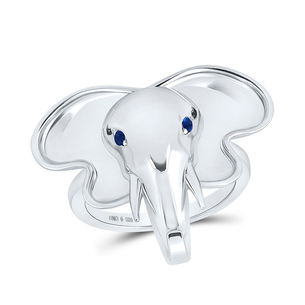 Sterling Silver Womens Round Blue Sapphire Elephant Animal Ring .03 Cttw