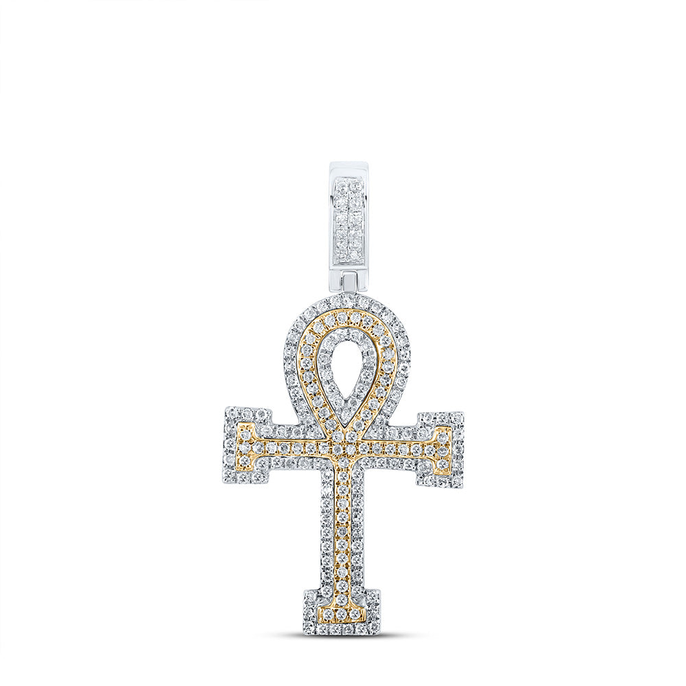 10kt Two-tone Gold Mens Round Diamond Ankh Cross Charm Pendant 1/2 Cttw