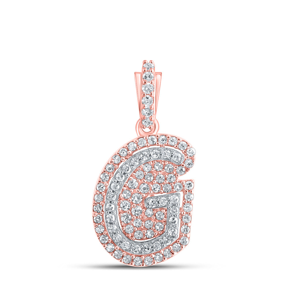 10kt Rose Gold Mens Round Diamond G Initial Letter Charm Pendant 1/5 Cttw