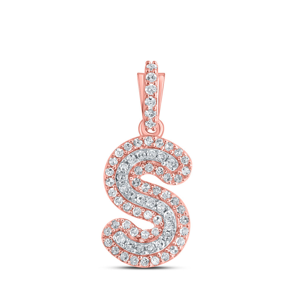 10kt Rose Gold Mens Round Diamond S Initial Letter Charm Pendant 1/5 Cttw