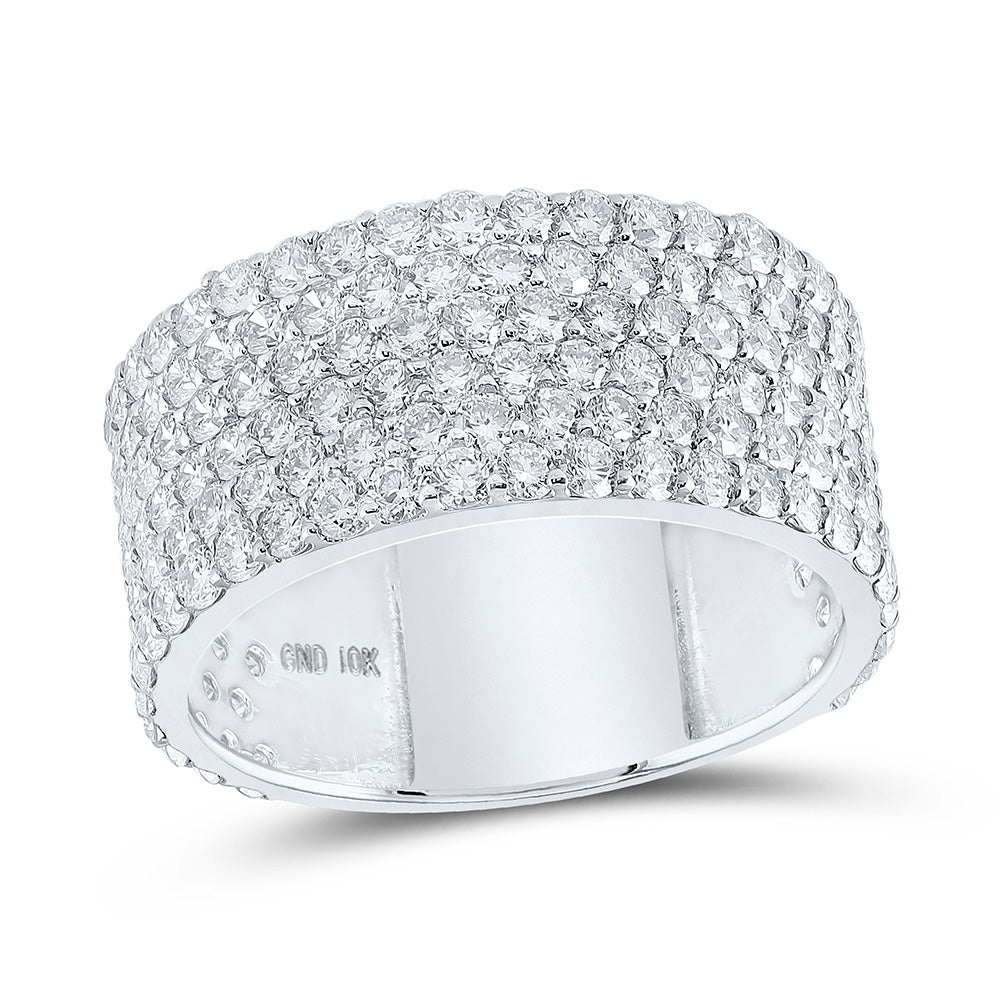 10kt White Gold Mens Round Diamond 6-Row Pave Band Ring 4-3/4 Cttw