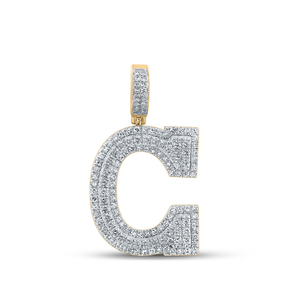 14kt Yellow Gold Mens Round Diamond C Initial Letter Charm Pendant 1-5/8 Cttw