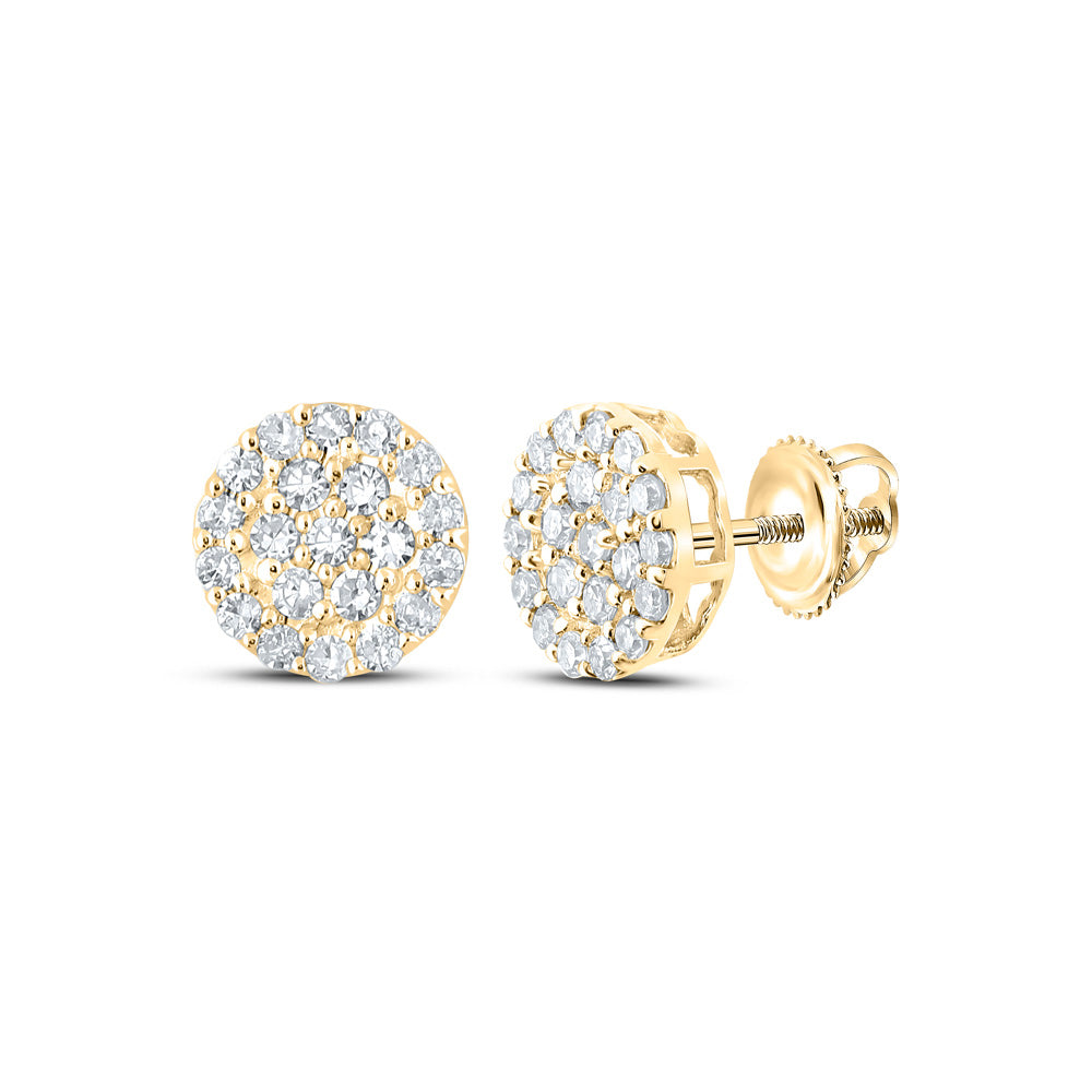 14kt Yellow Gold Mens Round Diamond Cluster Earrings 1/4 Cttw