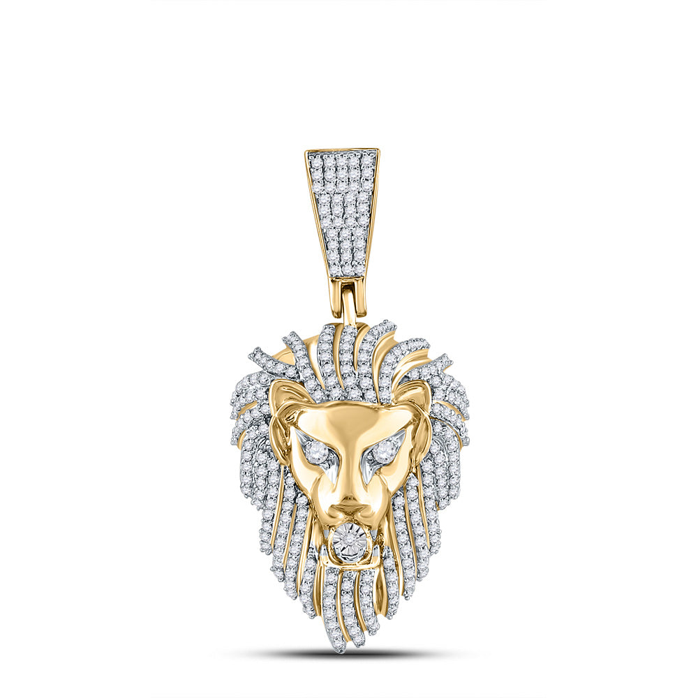 14kt Yellow Gold Mens Round Diamond Lion Face Charm Pendant 1-1/3 Cttw