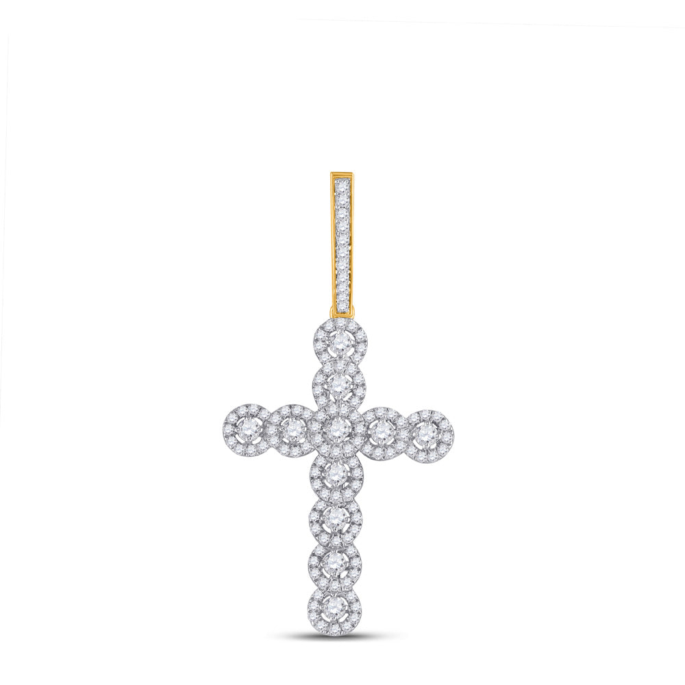 14kt Yellow Gold Mens Round Diamond Cross Charm Pendant 3/4 Cttw