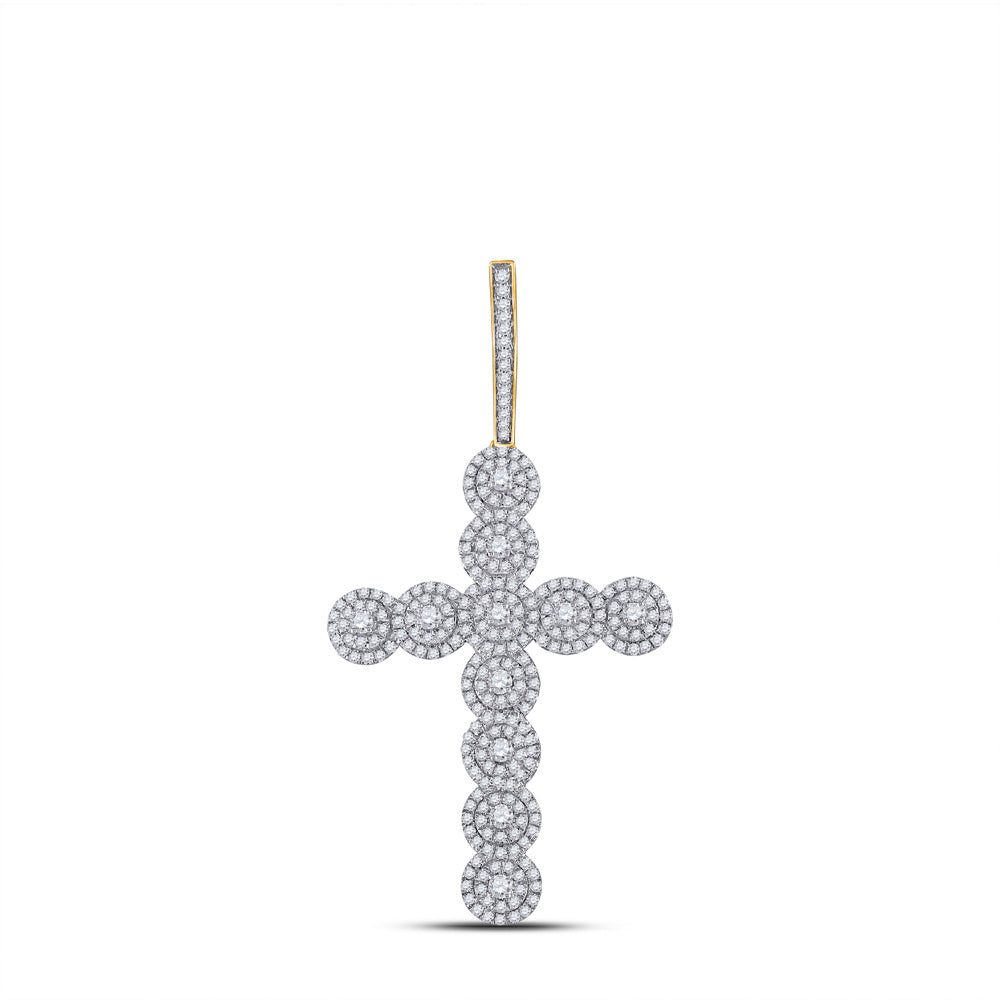 14kt Yellow Gold Mens Round Diamond Cross Charm Pendant 1-1/2 Cttw