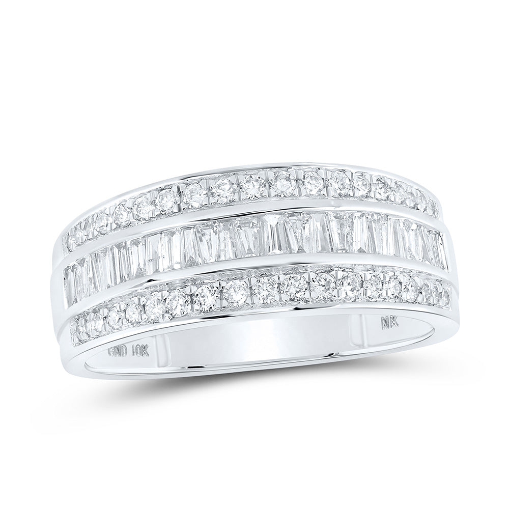 10kt White Gold Mens Baguette Diamond Band Ring 7/8 Cttw