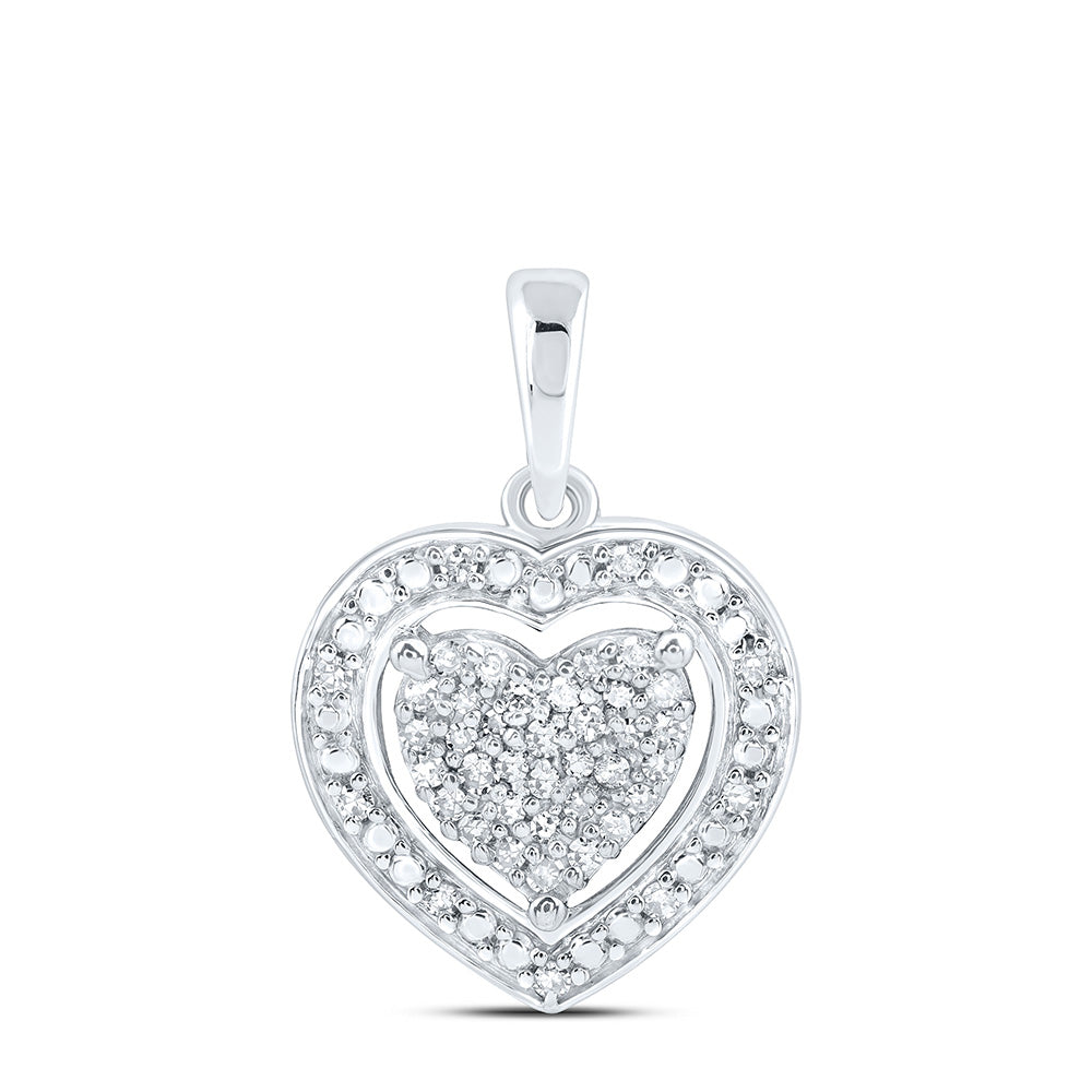 Sterling Silver Womens Round Diamond Heart Pendant 1/8 Cttw