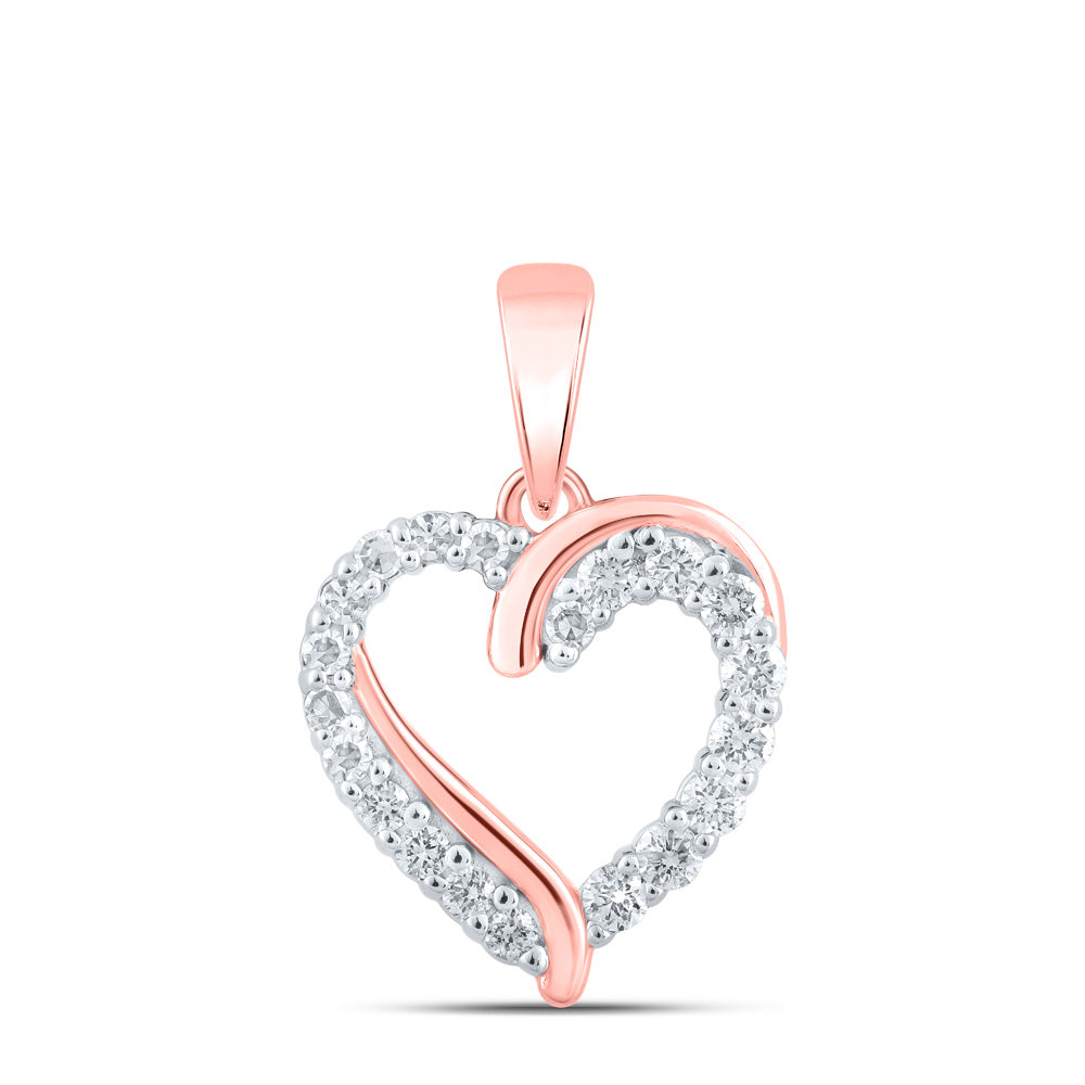 10kt Rose Gold Womens Round Diamond Heart Pendant 1/4 Cttw