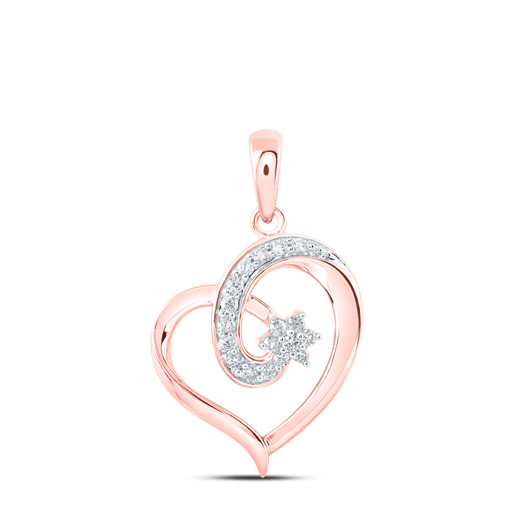 10kt Rose Gold Womens Round Diamond Heart Pendant 1/6 Cttw