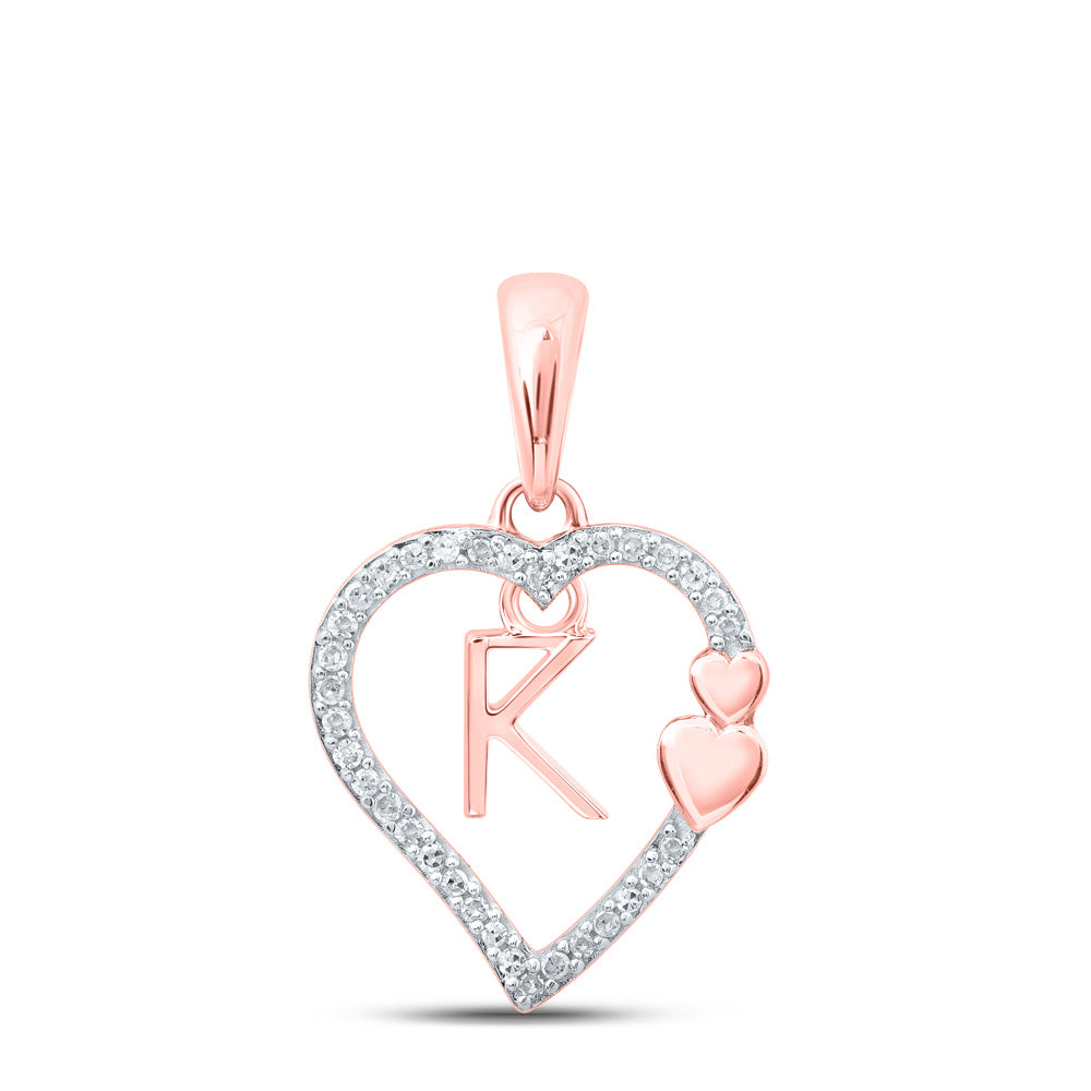 10kt Rose Gold Womens Round Diamond K Heart Letter Pendant 1/10 Cttw